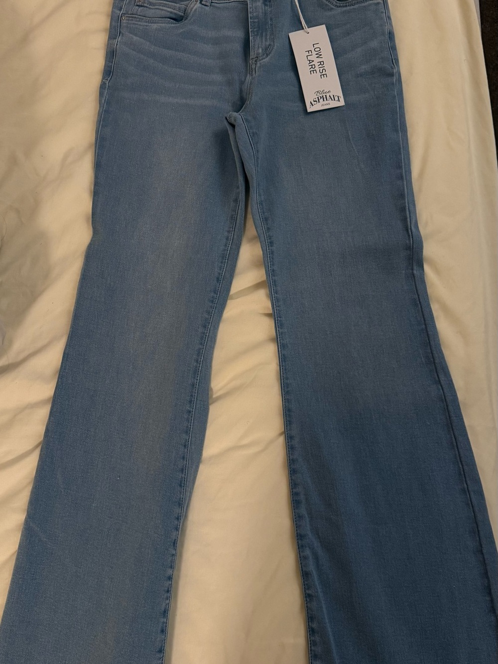 Blue Asphalt Low-Rise Flare Jeans in Light Blue